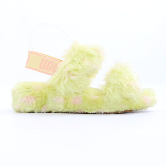 UGG Yellow and Pink Fluffy Slingback Slippers, Size 38 (New)