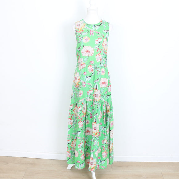 Poetry Green Floral Linen Maxi Dress – Sleeveless | Size 10 | Pre-Loved