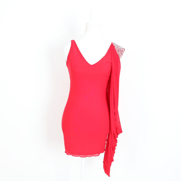 Monai Red Sequin-Shoulder Bodycon Mini Dress | Size S | Brand New