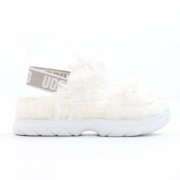 UGG White Fluffy Slingback Slippers, Size 38 (New)