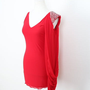 Monai Red Sequin-Shoulder Bodycon Mini Dress | Size S | Brand New - 0