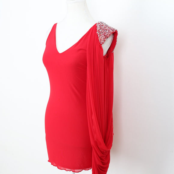 Monai Red Sequin-Shoulder Bodycon Mini Dress | Size S | Brand New