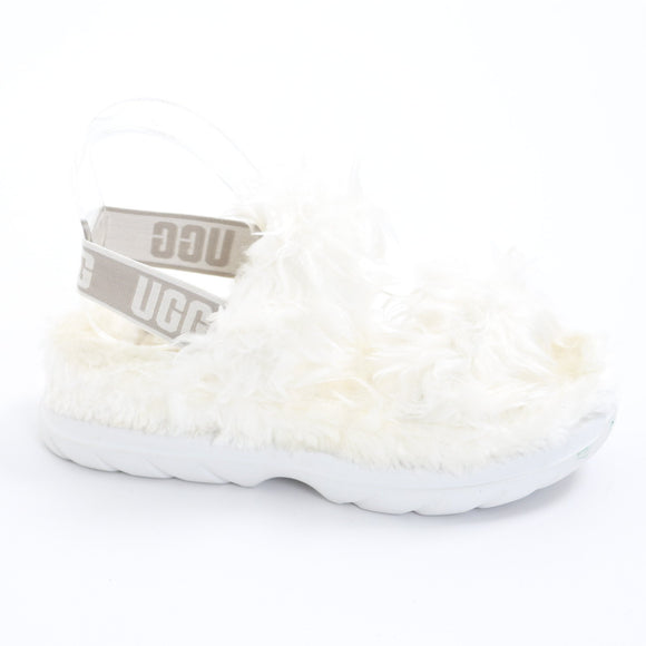 UGG White Fluffy Slingback Slippers, Size 38 (New)