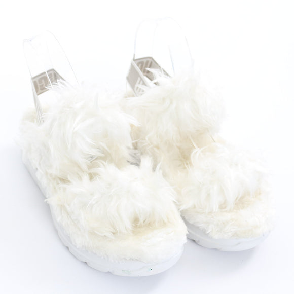 UGG White Fluffy Slingback Slippers, Size 38 (New)