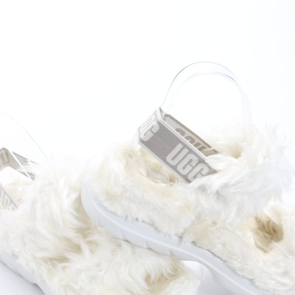 UGG White Fluffy Slingback Slippers, Size 38 (New)