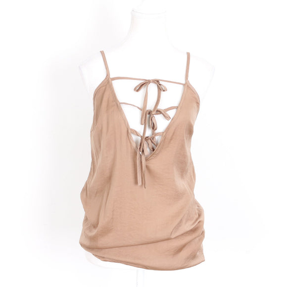 Missguided Brown Satin Strappy Top – Lace-Up Back | Size 8 | Pre-Loved