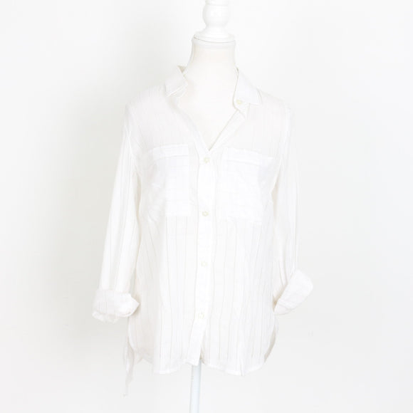 White Striped Long-Sleeve Button-Up Shirt | Size XS | Pre-Loved