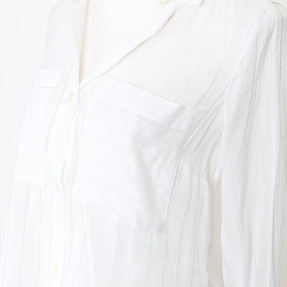 White Striped Long-Sleeve Button-Up Shirt | Size XS | Pre-Loved