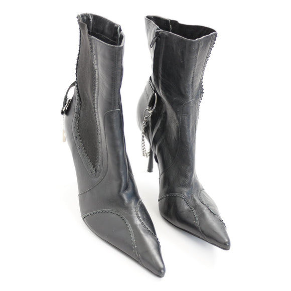 Genuine Leather Pointed-Toe Ankle Boots - Size 40