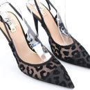 Zara Black Leopard-Print Mesh Pointed-Toe Slingback Heels, Size 38-3