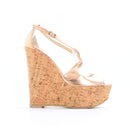 EXE Tsakiris Mallas Rose Gold Cork-Effect Platform Wedge Sandals, Size 39-1