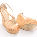 EXE Tsakiris Mallas Rose Gold Cork-Effect Platform Wedge Sandals, Size 39-4