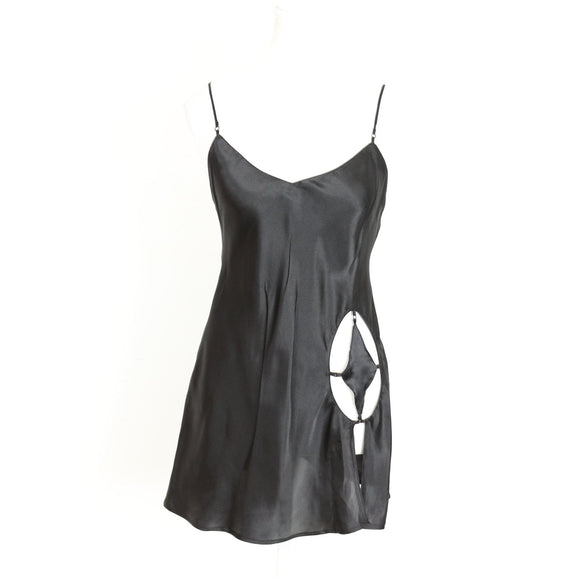 La Senza Black Satin Slip Dress – O-Ring Cutout | Size XS | Pre-Loved
