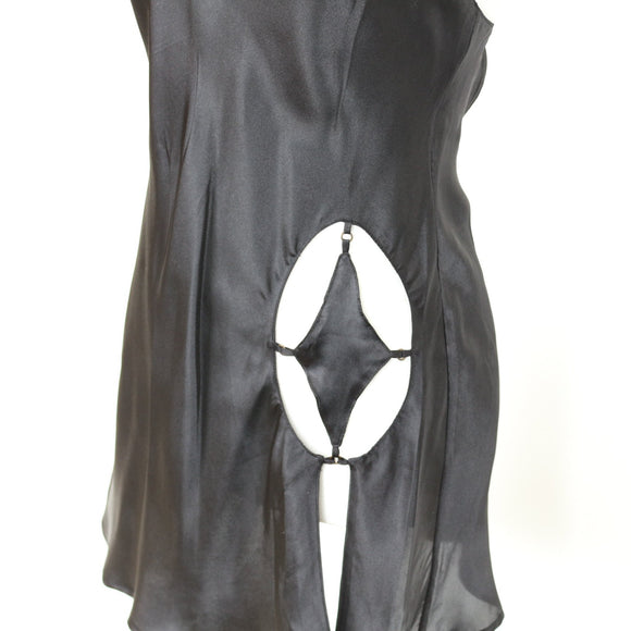 La Senza Black Satin Slip Dress – O-Ring Cutout | Size XS | Pre-Loved