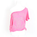 Pink Rhinestone-Logo Y2K T-Shirt – Off-Shoulder | Size M | Pre-Loved-1
