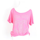 Pink Rhinestone-Logo Y2K T-Shirt – Off-Shoulder | Size M | Pre-Loved-2