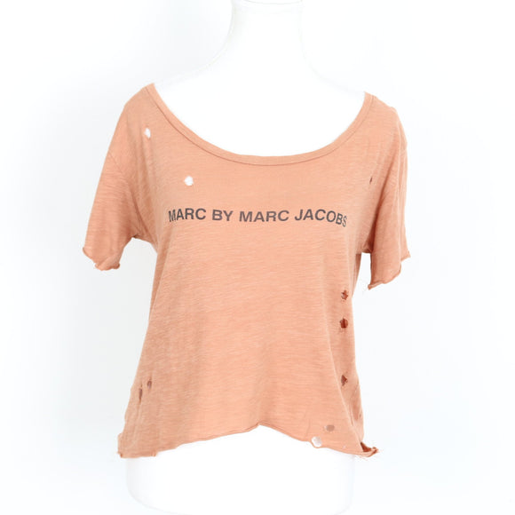 Marc Jacobs Peach Logo Scoop-Neck T-Shirt | Size S | Pre-Loved