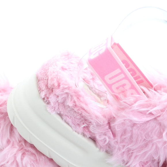 UGG Pink Fluffy Platform Slingback Slippers, Size 38