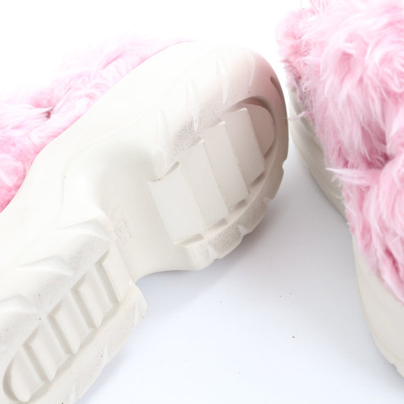 UGG Pink Fluffy Platform Slingback Slippers, Size 38