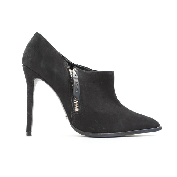 Schutz Black Suede Pointed-Toe Stiletto Shoe Boots with Side Zip, Size 38