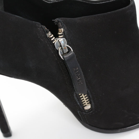 Schutz Black Suede Pointed-Toe Stiletto Shoe Boots with Side Zip, Size 38