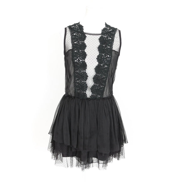 Black Lace & Tulle Mini Dress – Sheer Bodice | Size M | Pre-Loved