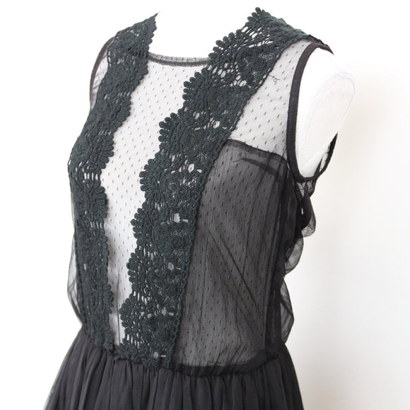 Black Lace & Tulle Mini Dress – Sheer Bodice | Size M | Pre-Loved