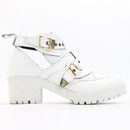 Vicinio Handmade White Leather Cut-Out Ankle Boots with Gold-Tone Buckles, Size 38-1