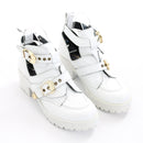 Vicinio Handmade White Leather Cut-Out Ankle Boots with Gold-Tone Buckles, Size 38-2