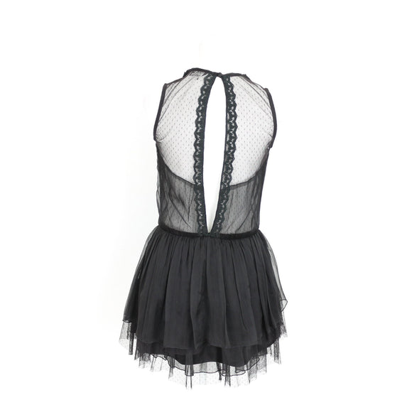 Black Lace & Tulle Mini Dress – Sheer Bodice | Size M | Pre-Loved