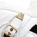 Vicinio Handmade White Leather Cut-Out Ankle Boots with Gold-Tone Buckles, Size 38-6