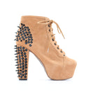 Jeffrey Campbell Lita Spike Tan Suede Lace-Up Platform Ankle Boots, Size 38-1