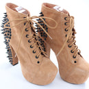 Jeffrey Campbell Lita Spike Tan Suede Lace-Up Platform Ankle Boots, Size 38-2