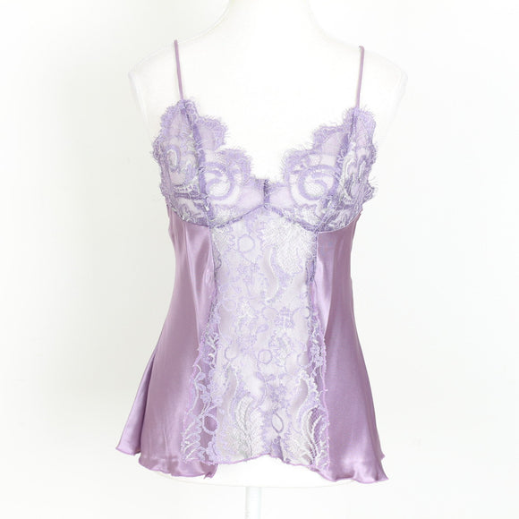 Lilac Satin & Lace Babydoll Top – Crossover Back | Size S | Pre-Loved