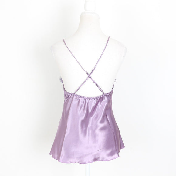 Lilac Satin & Lace Babydoll Top – Crossover Back | Size S | Pre-Loved