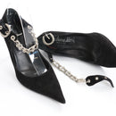 Rebecca Rei Black Suede Pointed-Toe Heels with Silver-Tone Chain Ankle Straps, Size 38-2