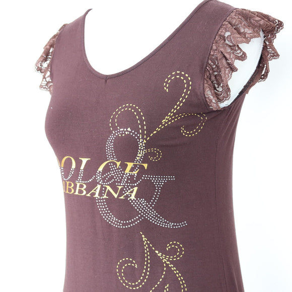 Dolce & Gabbana Brown Logo Mini Dress – Lace Cap Sleeve | Size S | Pre-Loved