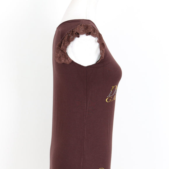 Dolce & Gabbana Brown Logo Mini Dress – Lace Cap Sleeve | Size S | Pre-Loved