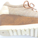 Castelon Beige Metallic Knit Lace-Up Platform Sneakers, Size 39-3