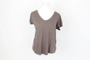 Khaki V-Neck T-Shirt – Size S | Thrift Finds-1