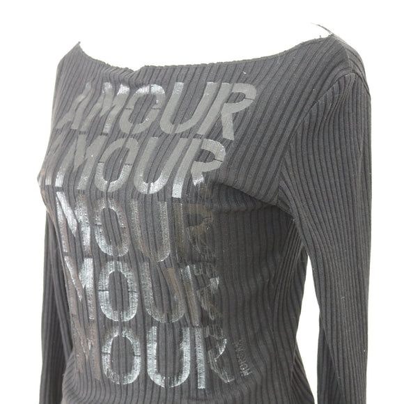 Amour Black Ribbed Off-the-Shoulder Jersey - Size S