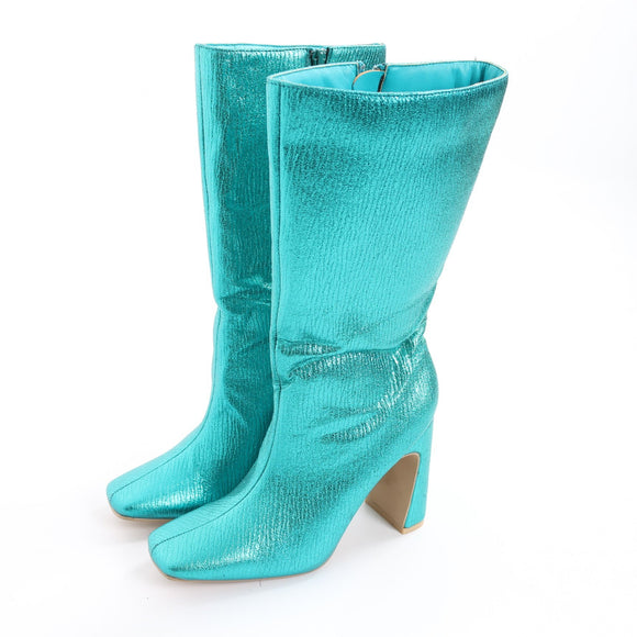 The Fix Metallic Blue Block Heel Boots - Size 4