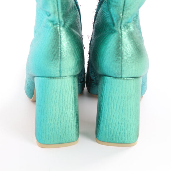 The Fix Metallic Blue Block Heel Boots - Size 4