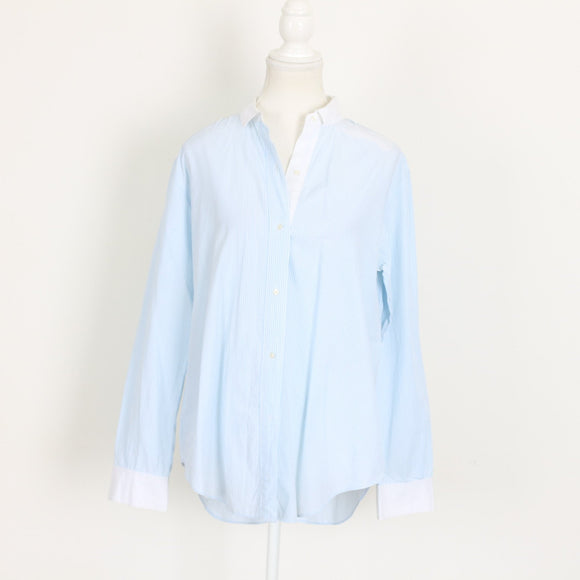 Country Road Blue & White Striped Button-Up Shirt – Contrast Collar | Size S | Pre-Loved