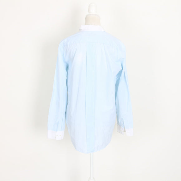 Country Road Blue & White Striped Button-Up Shirt – Contrast Collar | Size S | Pre-Loved