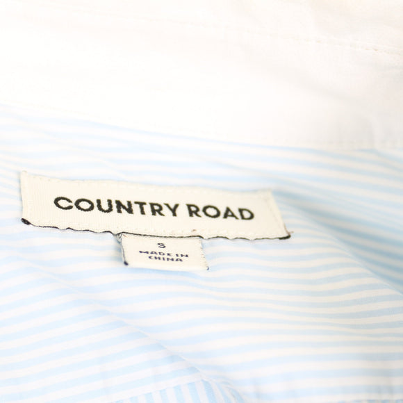 Country Road Blue & White Striped Button-Up Shirt – Contrast Collar | Size S | Pre-Loved