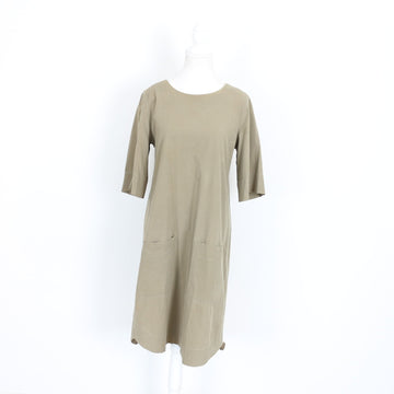 Poetry Olive A-Line Midi Dress – 3/4 Sleeve & Pockets | Size 6 | Pre-Loved