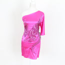 Ed Hardy Pink One-Shoulder Mini Dress – Crystal Wing Print | Size XS | Brand New-1