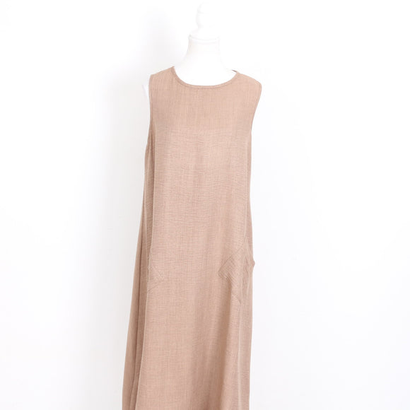 Brown Sleeveless A-Line Midi Dress – Pockets | Size M | Pre-Loved