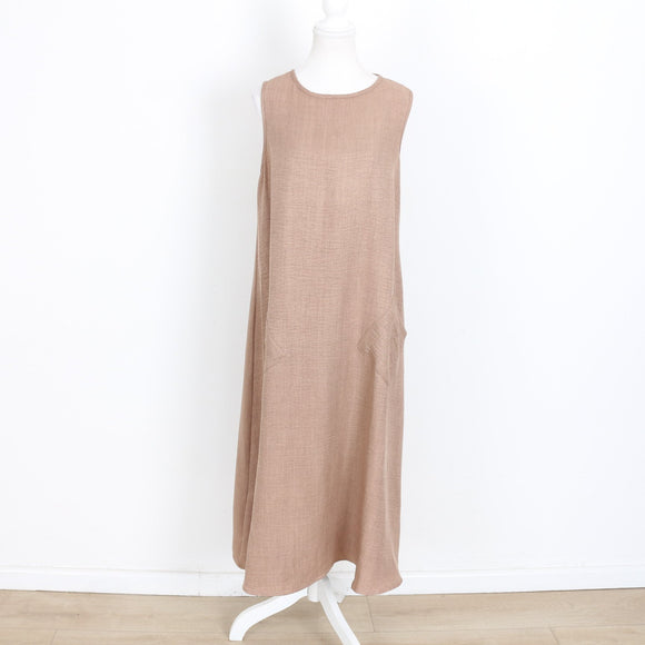 Brown Sleeveless A-Line Midi Dress – Pockets | Size M | Pre-Loved